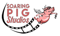 The Soaring Pig Studios logo features a winged pig with aviator glasses, holding sunglasses and flying ahead of a film strip.