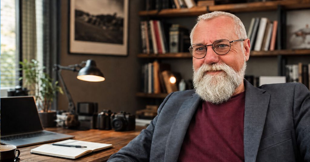 Stephen Dafoe in the Soaring Pig Studios workspace